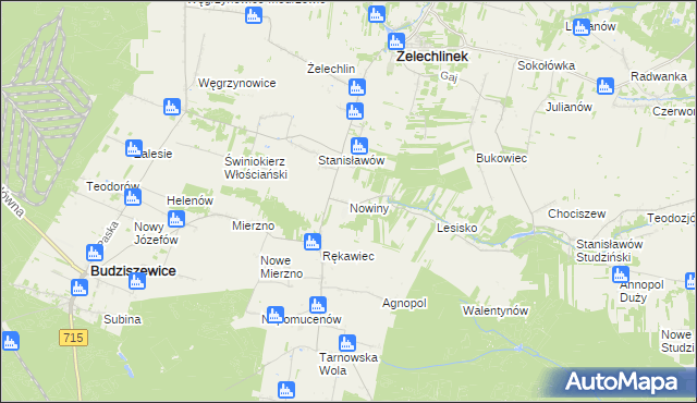 mapa Nowiny gmina Żelechlinek, Nowiny gmina Żelechlinek na mapie Targeo