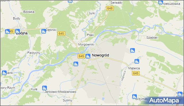 mapa Nowogród powiat łomżyński, Nowogród powiat łomżyński na mapie Targeo