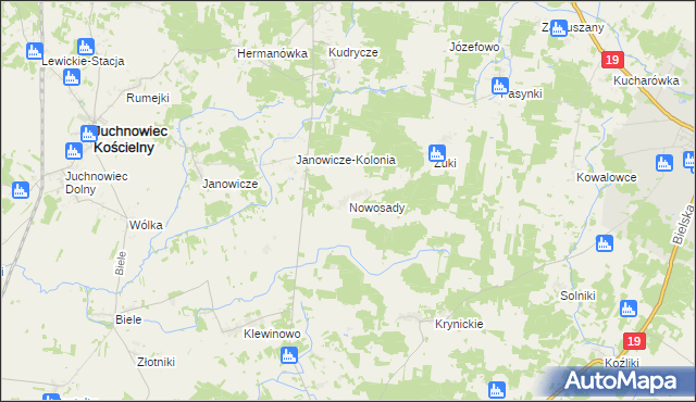 mapa Nowosady gmina Zabłudów, Nowosady gmina Zabłudów na mapie Targeo