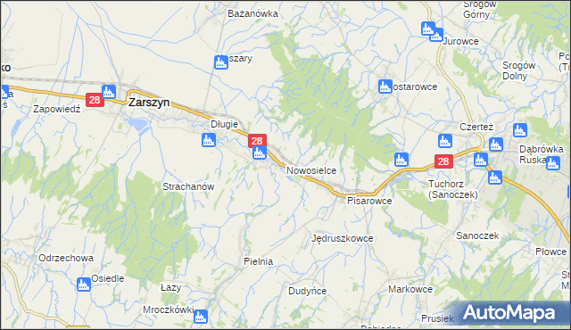 mapa Nowosielce gmina Zarszyn, Nowosielce gmina Zarszyn na mapie Targeo