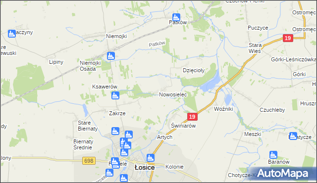 mapa Nowosielec gmina Łosice, Nowosielec gmina Łosice na mapie Targeo
