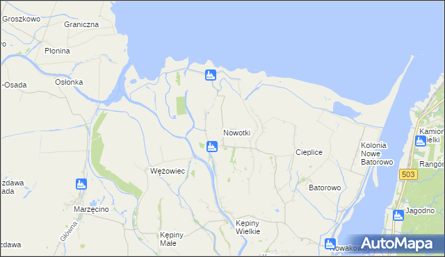 mapa Nowotki gmina Elbląg, Nowotki gmina Elbląg na mapie Targeo