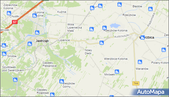 mapa Nowy Dwór gmina Jastrząb, Nowy Dwór gmina Jastrząb na mapie Targeo