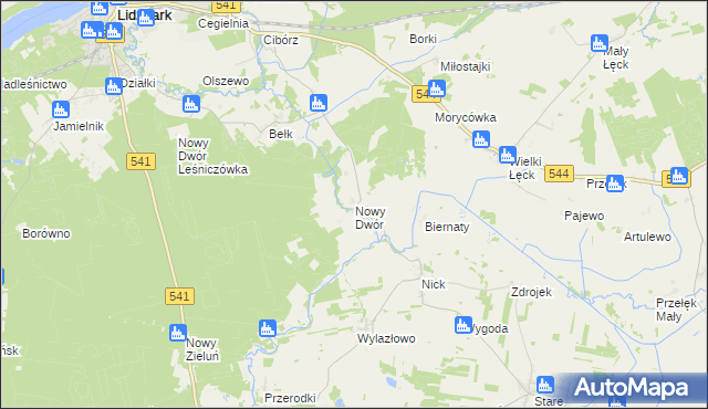 mapa Nowy Dwór gmina Lidzbark, Nowy Dwór gmina Lidzbark na mapie Targeo