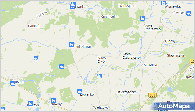 mapa Nowy Dwór gmina Złotów, Nowy Dwór gmina Złotów na mapie Targeo