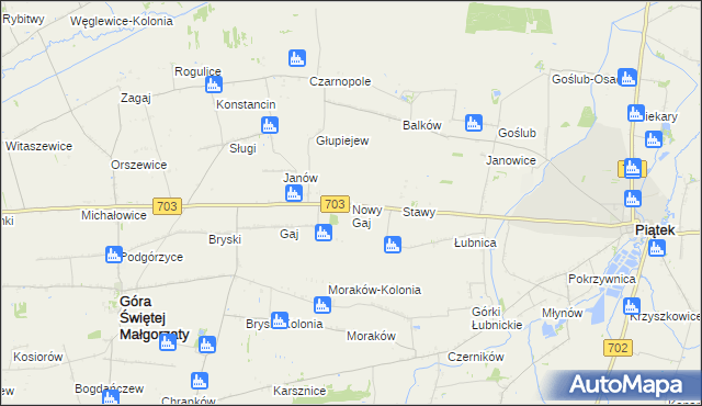 mapa Nowy Gaj gmina Góra Świętej Małgorzaty, Nowy Gaj gmina Góra Świętej Małgorzaty na mapie Targeo