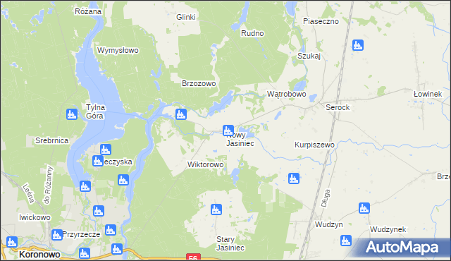 mapa Nowy Jasiniec gmina Koronowo, Nowy Jasiniec gmina Koronowo na mapie Targeo