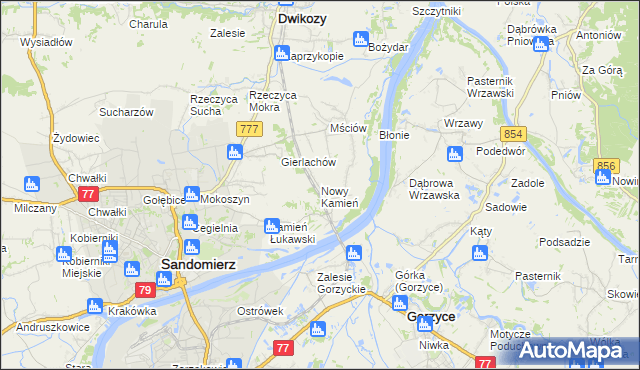 mapa Nowy Kamień gmina Dwikozy, Nowy Kamień gmina Dwikozy na mapie Targeo