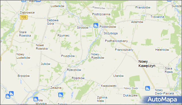 mapa Nowy Rzędków, Nowy Rzędków na mapie Targeo