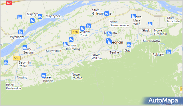mapa Nowy Wilków gmina Leoncin, Nowy Wilków gmina Leoncin na mapie Targeo