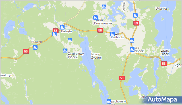 mapa Nowy Zyzdrój, Nowy Zyzdrój na mapie Targeo