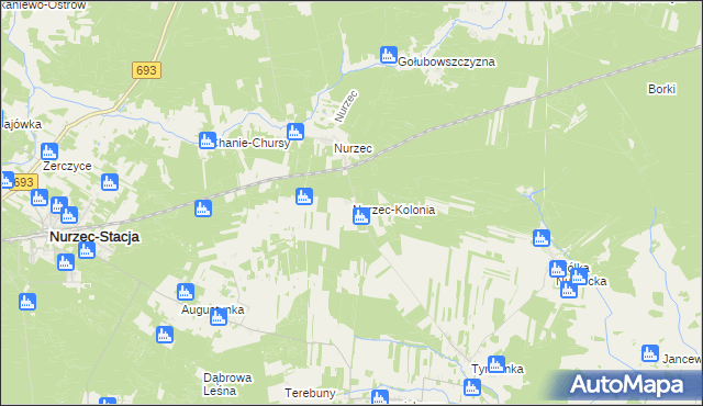 mapa Nurzec-Kolonia, Nurzec-Kolonia na mapie Targeo