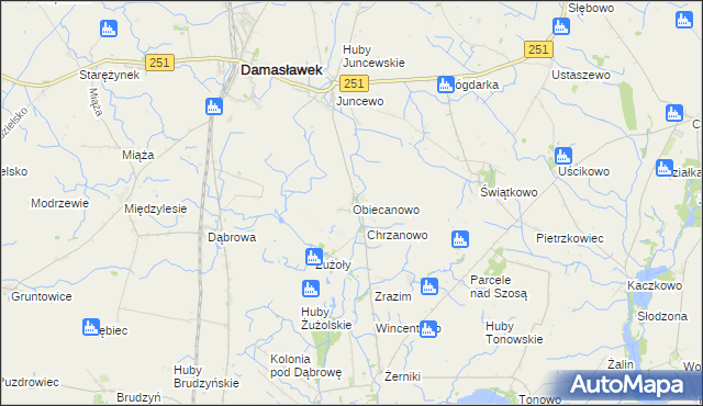 mapa Obiecanowo gmina Janowiec Wielkopolski, Obiecanowo gmina Janowiec Wielkopolski na mapie Targeo