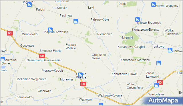 mapa Obiedzino Górne, Obiedzino Górne na mapie Targeo