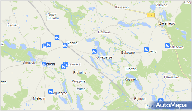 mapa Objezierze gmina Krzęcin, Objezierze gmina Krzęcin na mapie Targeo