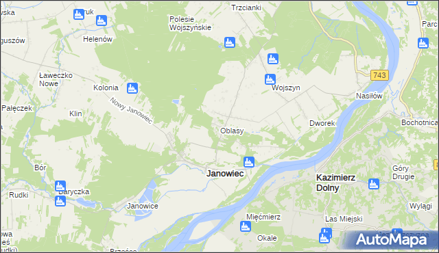 mapa Oblasy gmina Janowiec, Oblasy gmina Janowiec na mapie Targeo