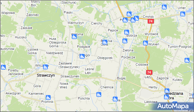 mapa Oblęgorek, Oblęgorek na mapie Targeo