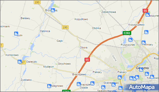 mapa Obora gmina Gniezno, Obora gmina Gniezno na mapie Targeo