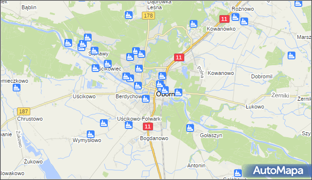 mapa Oborniki, Oborniki na mapie Targeo