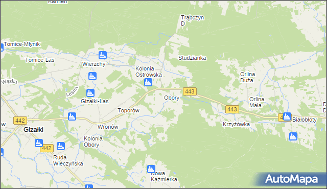 mapa Obory gmina Gizałki, Obory gmina Gizałki na mapie Targeo