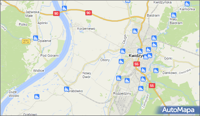 mapa Obory gmina Kwidzyn, Obory gmina Kwidzyn na mapie Targeo