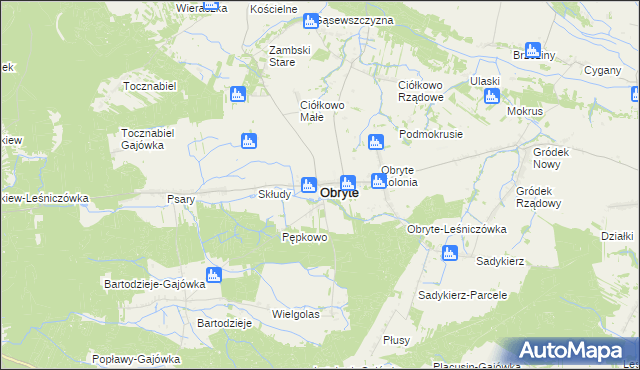 mapa Obryte powiat pułtuski, Obryte powiat pułtuski na mapie Targeo