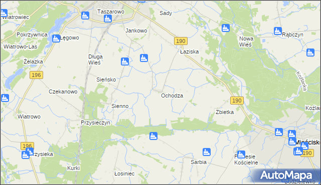 mapa Ochodza gmina Wągrowiec, Ochodza gmina Wągrowiec na mapie Targeo