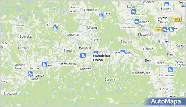 mapa Ochotnica Dolna, Ochotnica Dolna na mapie Targeo