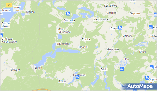 mapa Ogonki gmina Sulęczyno, Ogonki gmina Sulęczyno na mapie Targeo