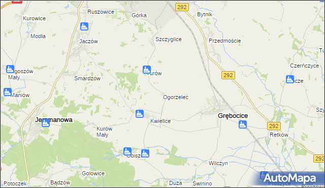 mapa Ogorzelec gmina Grębocice, Ogorzelec gmina Grębocice na mapie Targeo