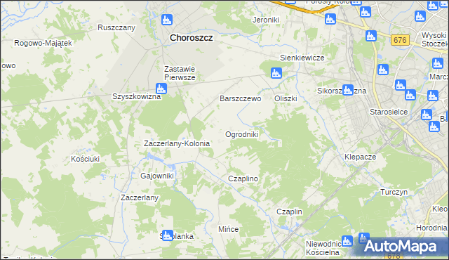 mapa Ogrodniki gmina Choroszcz, Ogrodniki gmina Choroszcz na mapie Targeo