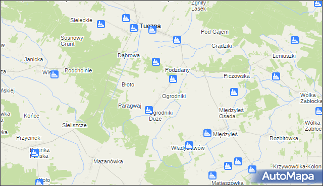 mapa Ogrodniki gmina Tuczna, Ogrodniki gmina Tuczna na mapie Targeo