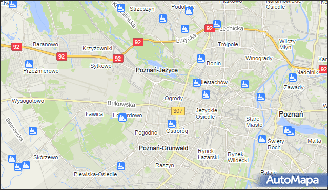 mapa Ogrody gmina Poznań, Ogrody gmina Poznań na mapie Targeo