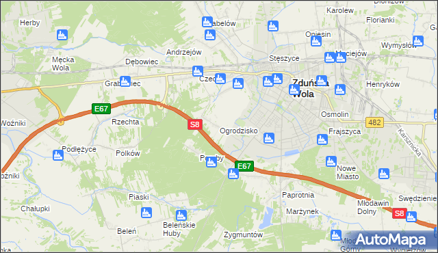 mapa Ogrodzisko gmina Zduńska Wola, Ogrodzisko gmina Zduńska Wola na mapie Targeo