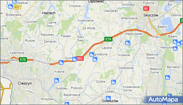 mapa Ogrodzona gmina Dębowiec, Ogrodzona gmina Dębowiec na mapie Targeo