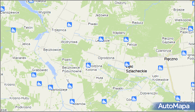 mapa Ogrodzona gmina Łęki Szlacheckie, Ogrodzona gmina Łęki Szlacheckie na mapie Targeo