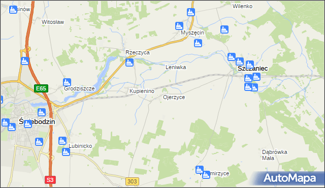 mapa Ojerzyce, Ojerzyce na mapie Targeo