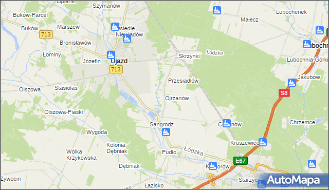 mapa Ojrzanów gmina Ujazd, Ojrzanów gmina Ujazd na mapie Targeo