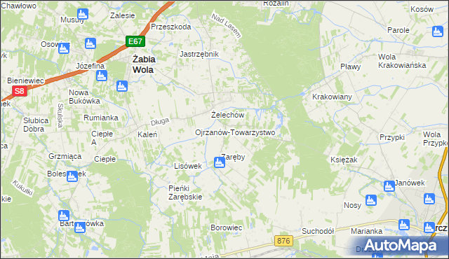mapa Ojrzanów gmina Żabia Wola, Ojrzanów gmina Żabia Wola na mapie Targeo