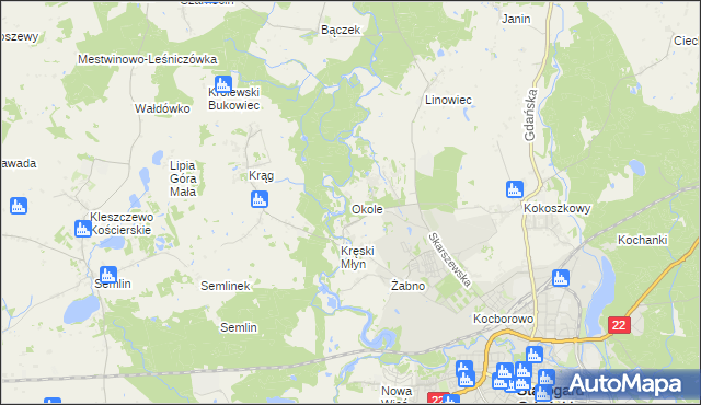 mapa Okole gmina Starogard Gdański, Okole gmina Starogard Gdański na mapie Targeo