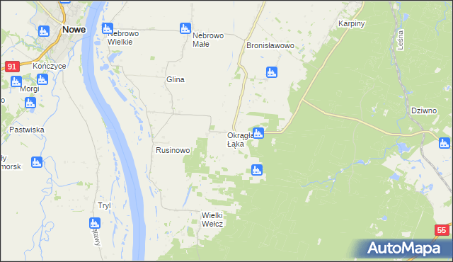 mapa Okrągła Łąka, Okrągła Łąka na mapie Targeo