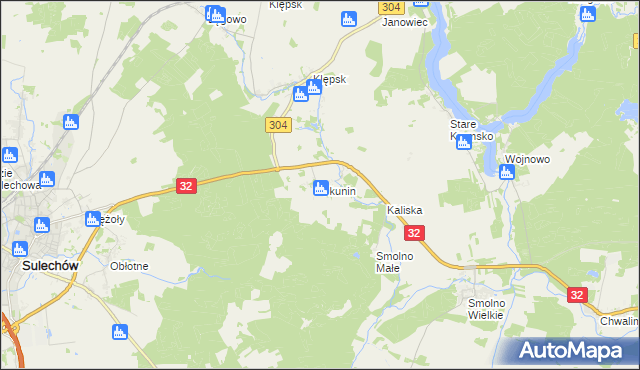 mapa Okunin gmina Sulechów, Okunin gmina Sulechów na mapie Targeo