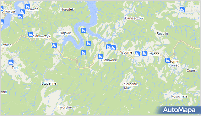 mapa Olchowiec gmina Czarna, Olchowiec gmina Czarna na mapie Targeo