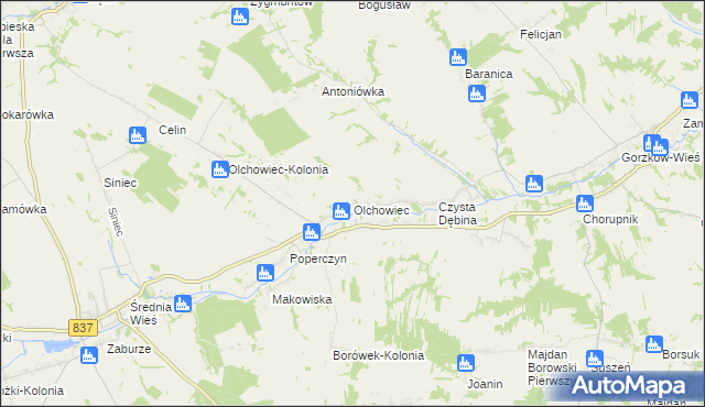 mapa Olchowiec gmina Żółkiewka, Olchowiec gmina Żółkiewka na mapie Targeo