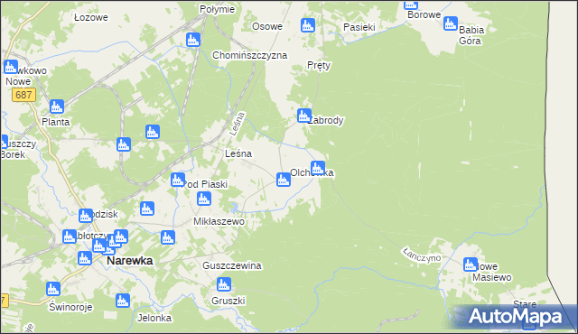 mapa Olchówka gmina Narewka, Olchówka gmina Narewka na mapie Targeo