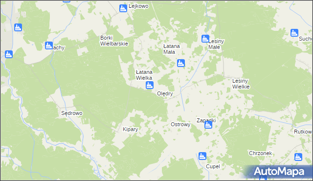 mapa Olędry gmina Wielbark, Olędry gmina Wielbark na mapie Targeo