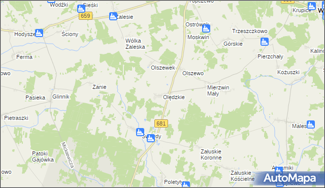 mapa Olędzkie, Olędzkie na mapie Targeo