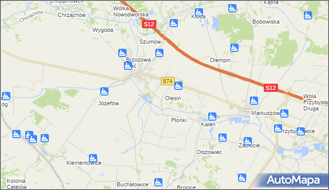 mapa Olesin gmina Kurów, Olesin gmina Kurów na mapie Targeo