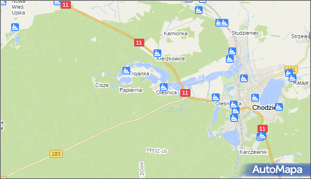 mapa Oleśnica gmina Chodzież, Oleśnica gmina Chodzież na mapie Targeo