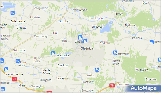 mapa Oleśnica powiat staszowski, Oleśnica powiat staszowski na mapie Targeo